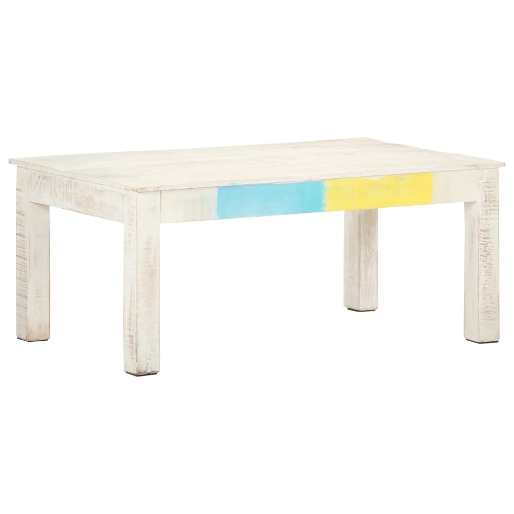 Table basse blanche 110x60x45 cm en bois de manguier massif