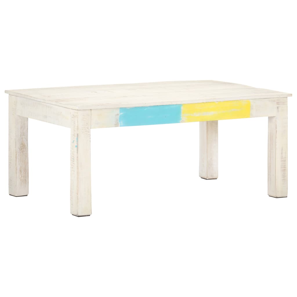 Table basse blanche 110x60x45 cm en bois de manguier massif