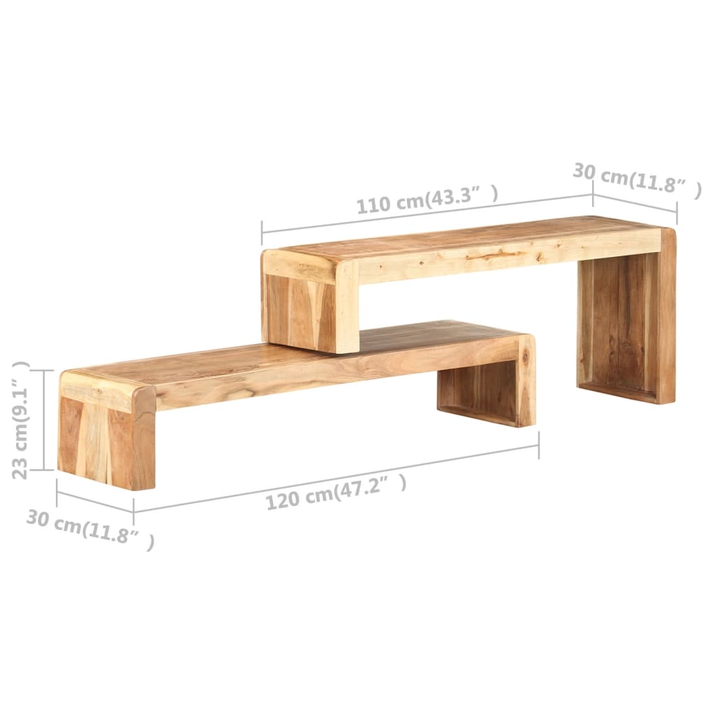 Meuble TV 2 pièces en bois d'acacia massif