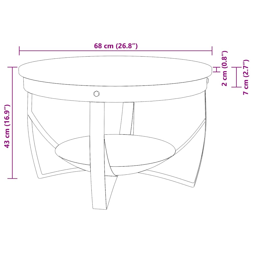 Couchtisch Ø68x43 cm Massivholz Akazie