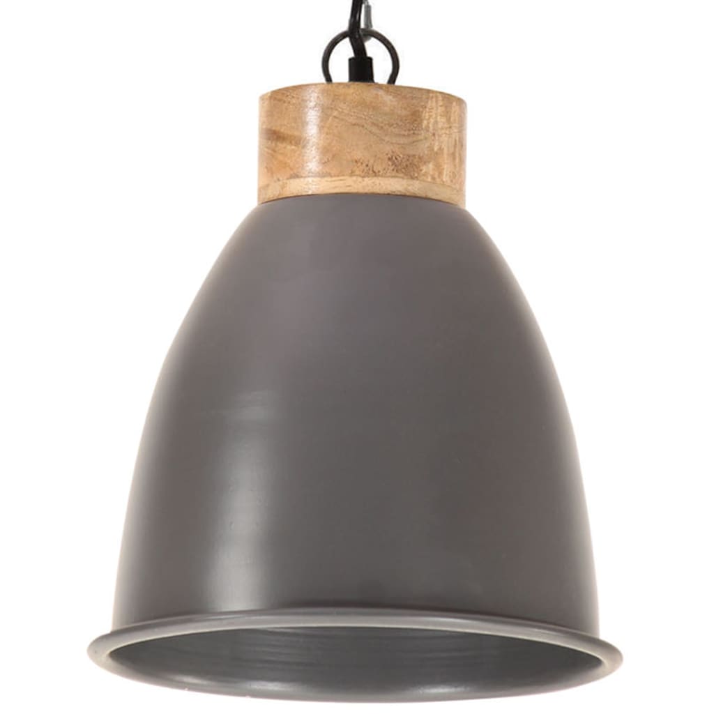 Hängelampe Industrie-Stil Grau Eisen & Massivholz 23 cm E27