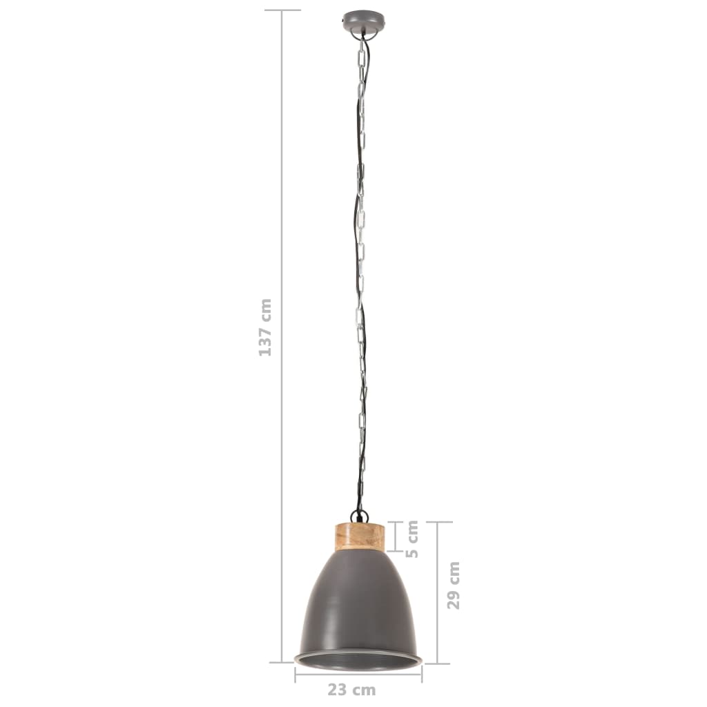 Hängelampe Industrie-Stil Grau Eisen & Massivholz 23 cm E27