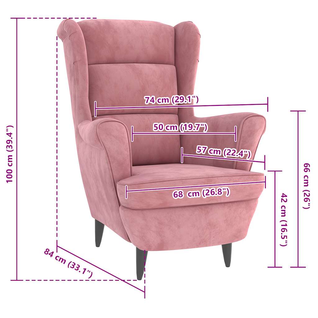 Fauteuil en velours rose