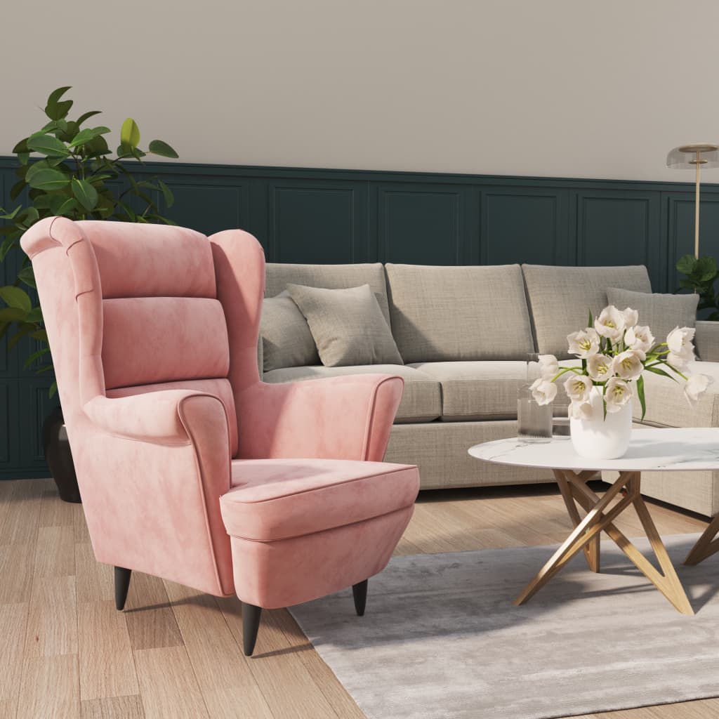 Fauteuil en velours rose