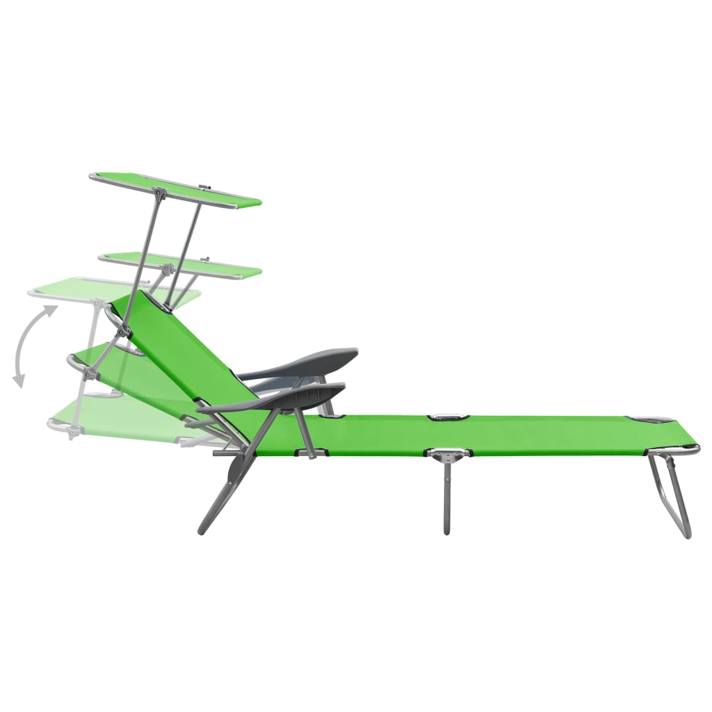 Chaise longue avec toit ouvrant en acier vert