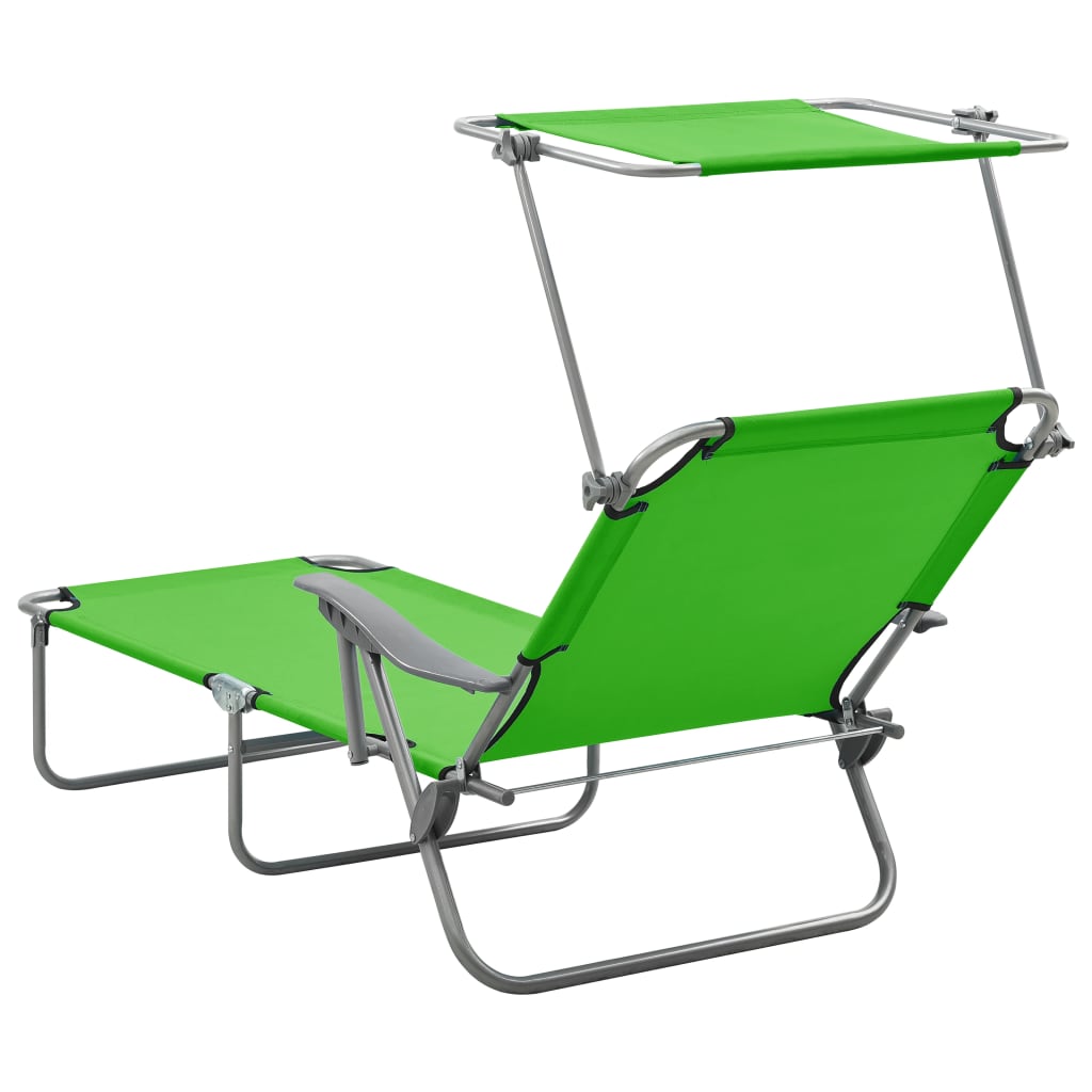 Chaise longue avec toit ouvrant en acier vert