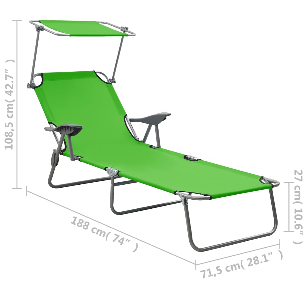 Chaise longue avec toit ouvrant en acier vert