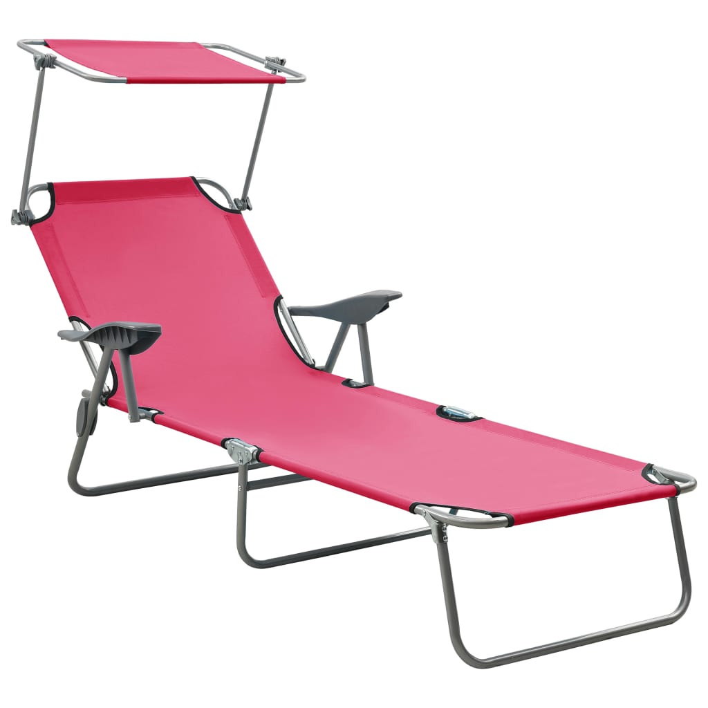 Chaise longue avec toit ouvrant en acier rose
