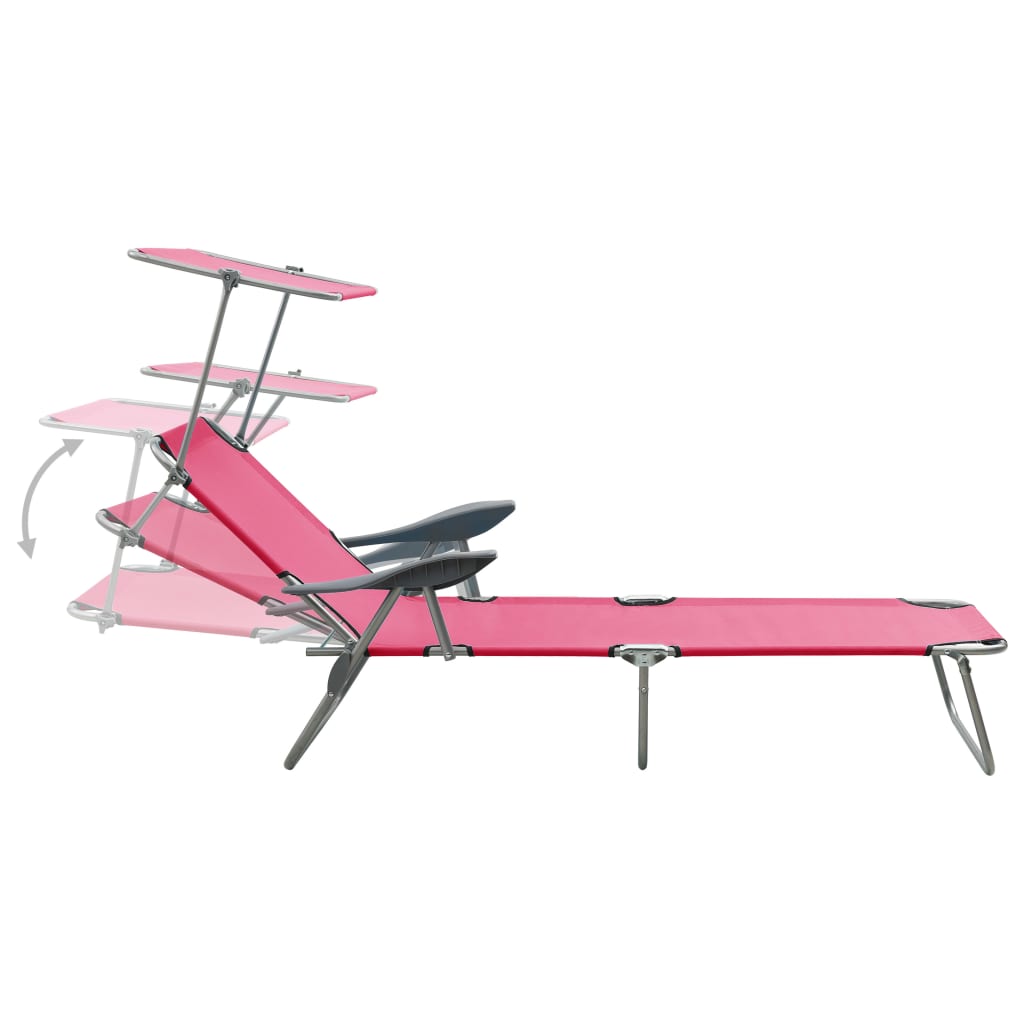 Chaise longue avec toit ouvrant en acier rose