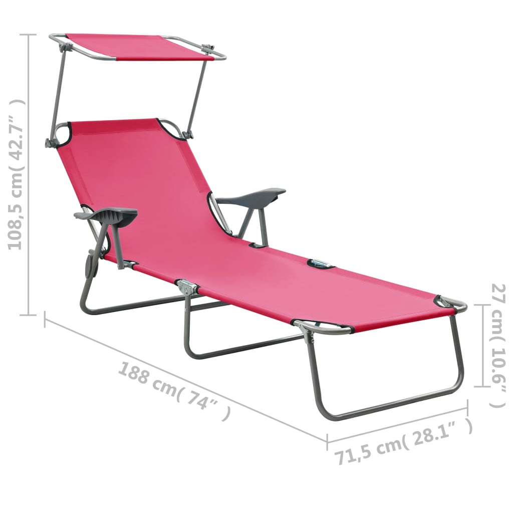 Chaise longue avec toit ouvrant en acier rose