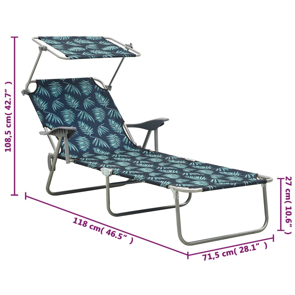 Chaise longue avec toit ouvrant en acier motif feuille