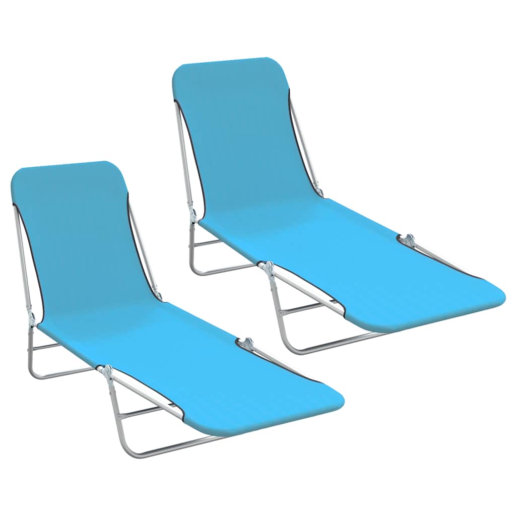 Klappbare Sonnenliegen 2 Stk. Stahl und Stoff Blau