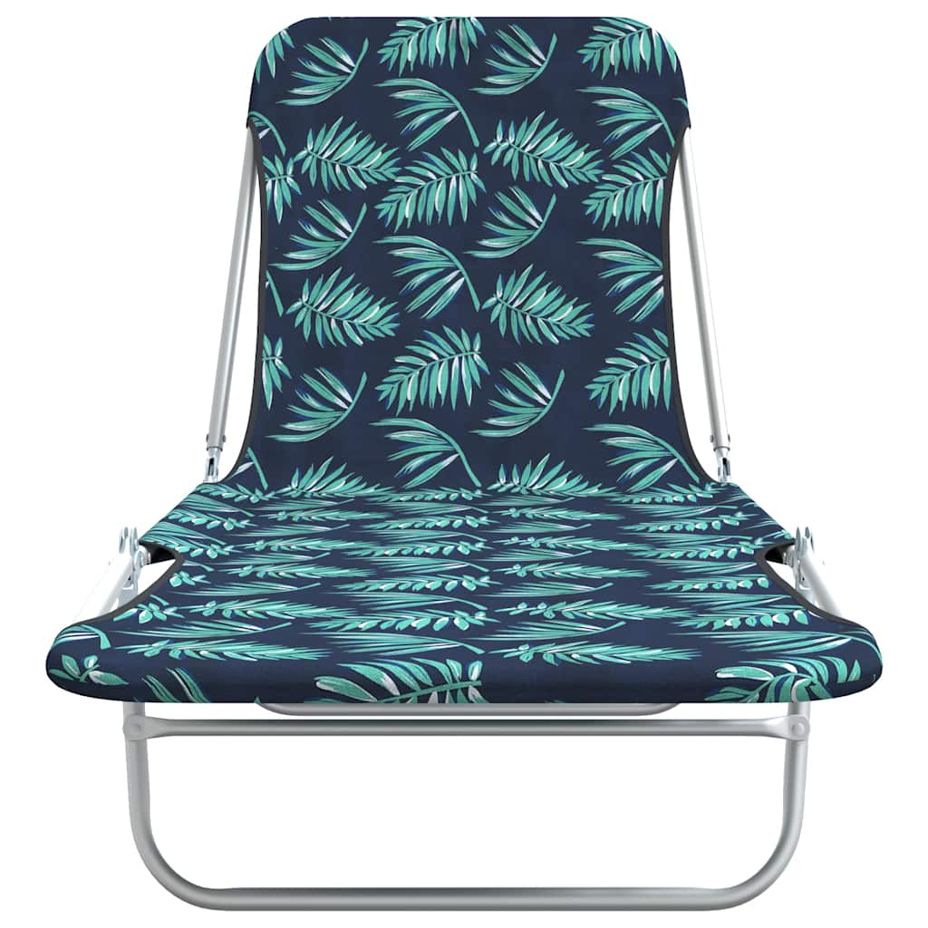 Folding sun loungers 2 pcs. Steel and fabric leaf pattern