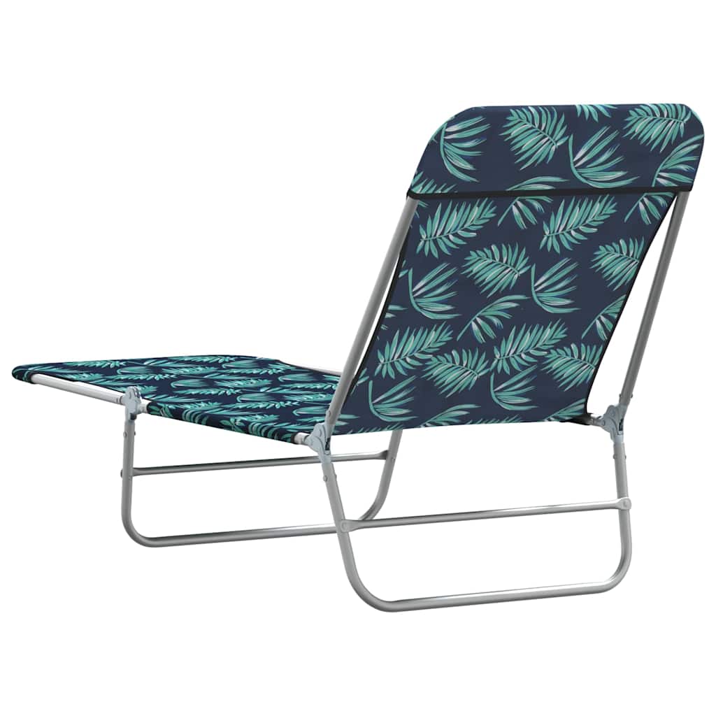 Folding sun loungers 2 pcs. Steel and fabric leaf pattern