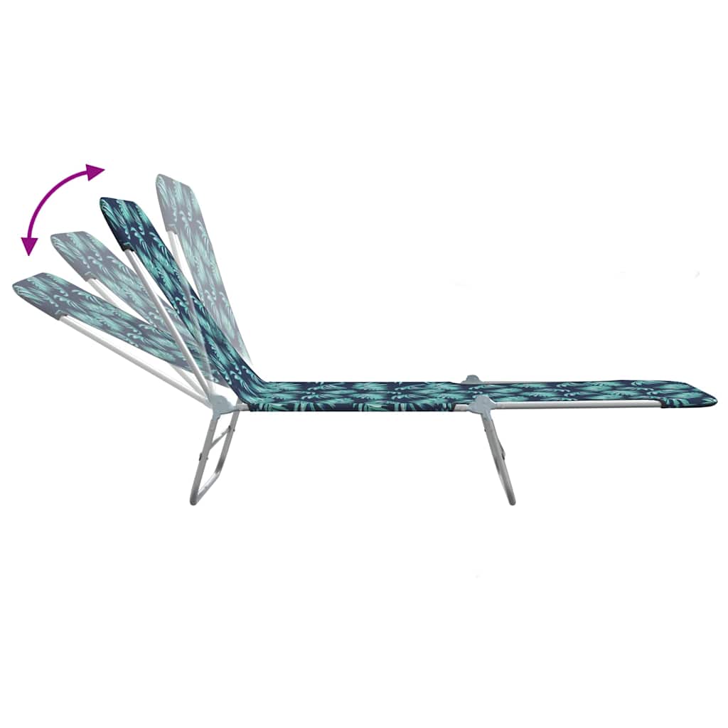 Folding sun loungers 2 pcs. Steel and fabric leaf pattern