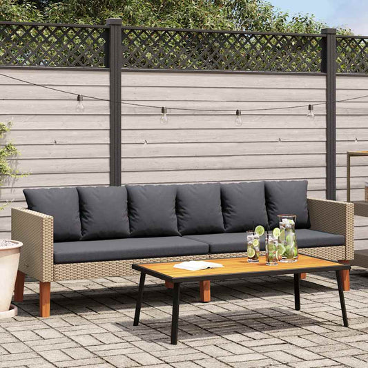 Canapé de jardin 3 places avec coussins en résine tressée beige