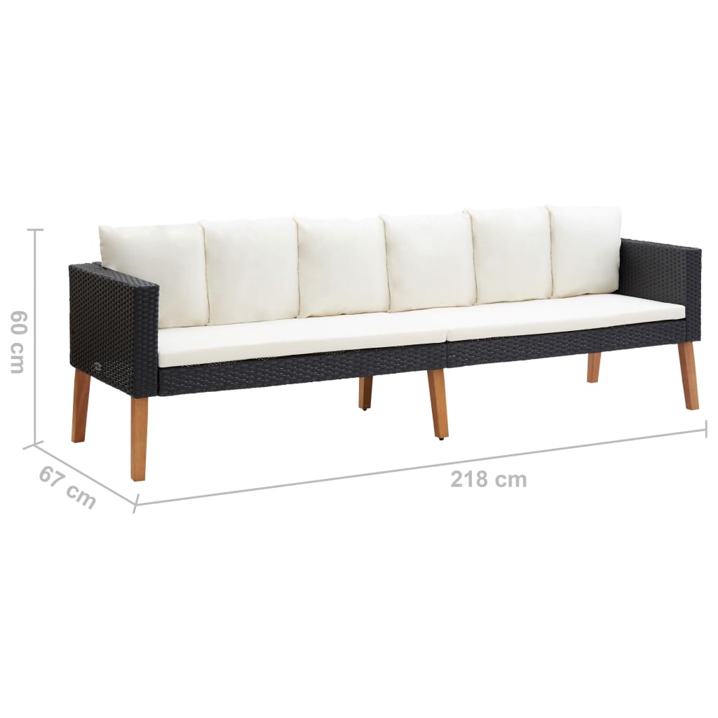 3-Sitzer-Gartensofa mit Auflagen Poly Rattan Schwarz