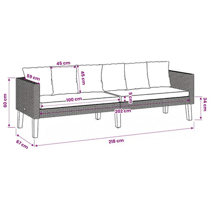 3-Sitzer-Gartensofa mit Auflagen Poly Rattan Schwarz