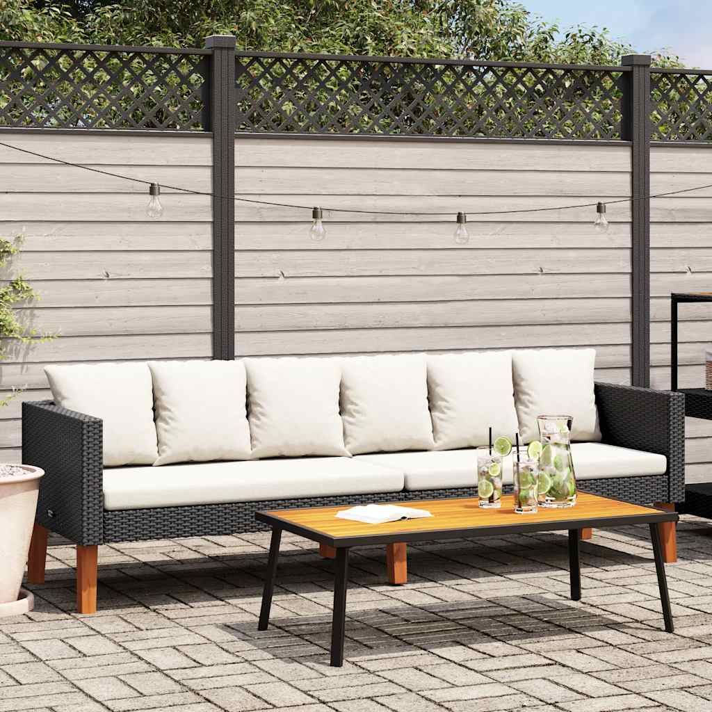 Canapé de jardin 3 places avec coussins en résine tressée noire