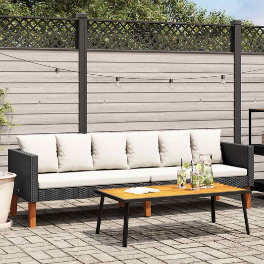 Canapé de jardin 3 places avec coussins en résine tressée noire