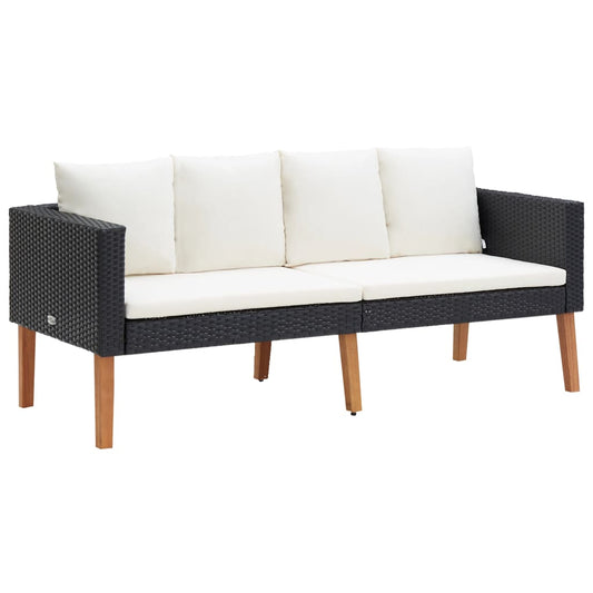 2-Sitzer-Gartensofa mit Auflagen Poly Rattan Schwarz