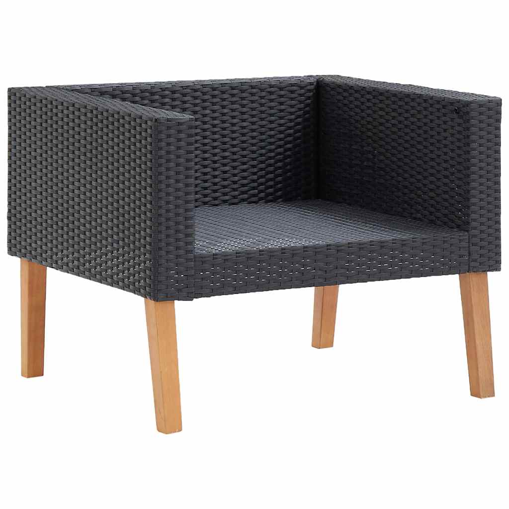 1-Sitzer-Gartensofa mit Auflagen Poly Rattan Schwarz