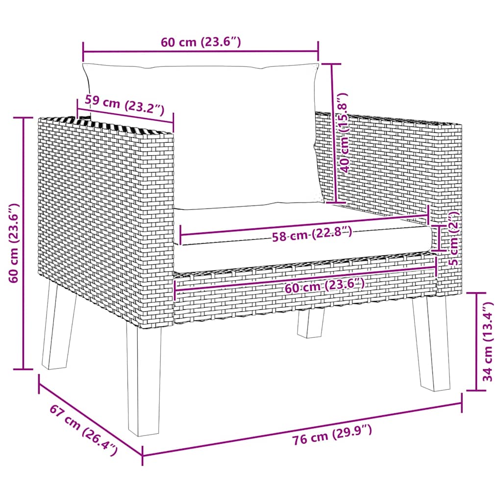 1-Sitzer-Gartensofa mit Auflagen Poly Rattan Schwarz