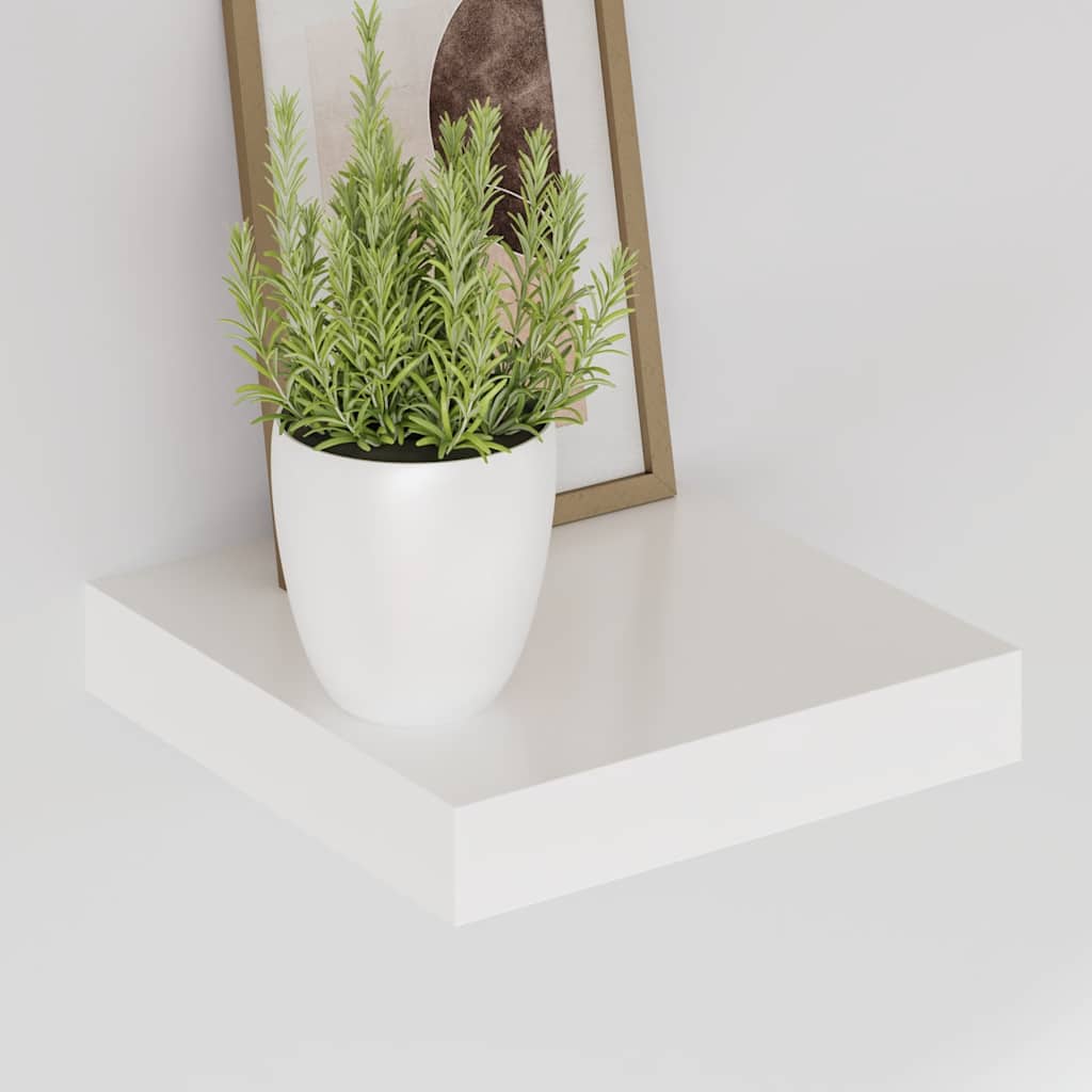 Schweberegale 2 Stk. Hochglanz-Weiß 23x23,5x3,8 cm MDF