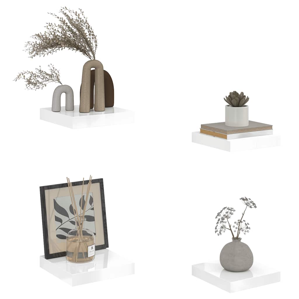 Schweberegale 4 Stk. Hochglanz-Weiß 23x23,5x3,8 cm MDF
