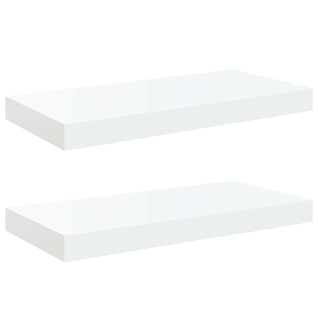 Schweberegale 2 Stk. Hochglanz-Weiß 50x23,5x3,8 cm MDF