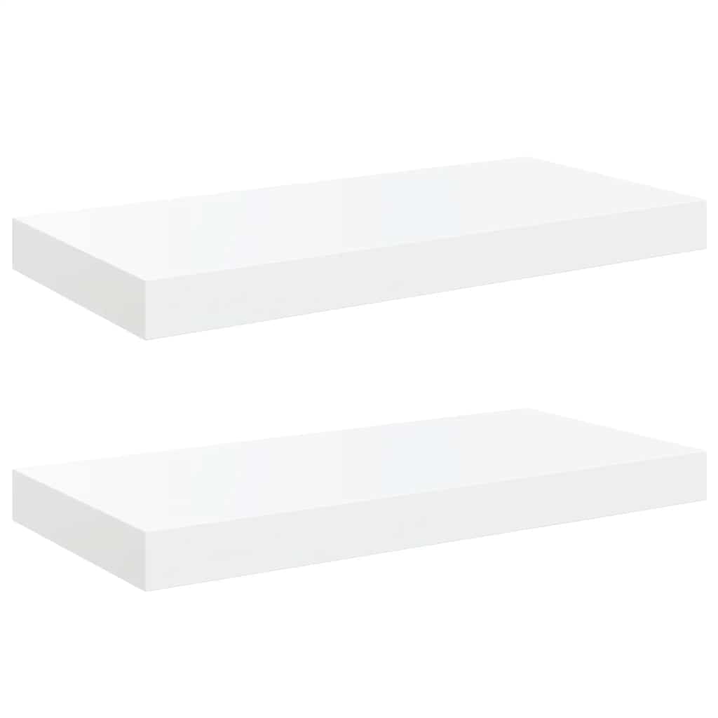 Schweberegale 2 Stk. Hochglanz-Weiß 50x23x3,8 cm MDF
