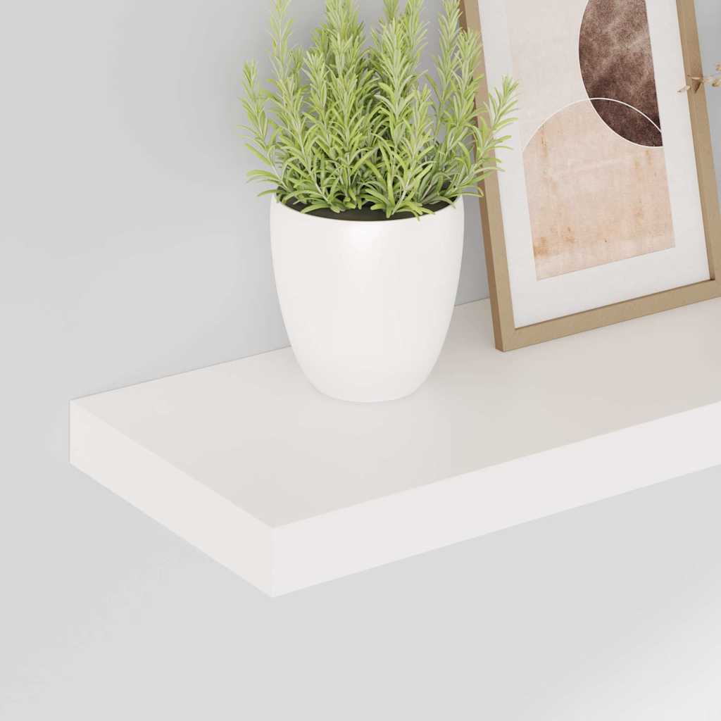 Schweberegale 2 Stk. Hochglanz-Weiß 50x23,5x3,8 cm MDF