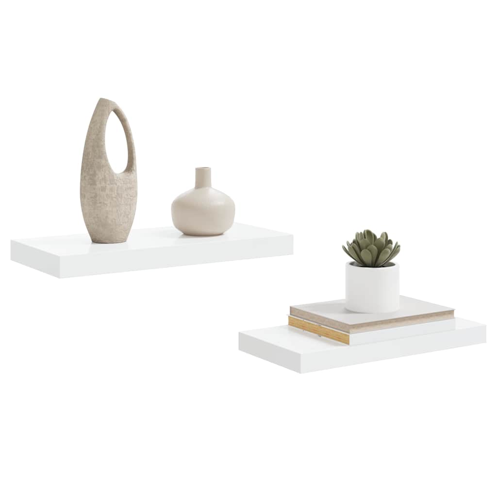 Schweberegale 2 Stk. Hochglanz-Weiß 50x23,5x3,8 cm MDF