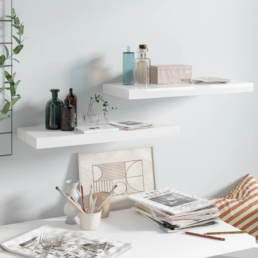 Étagères flottantes, lot de 2, blanc brillant, 60 x 23,5 x 3,8 cm, MDF