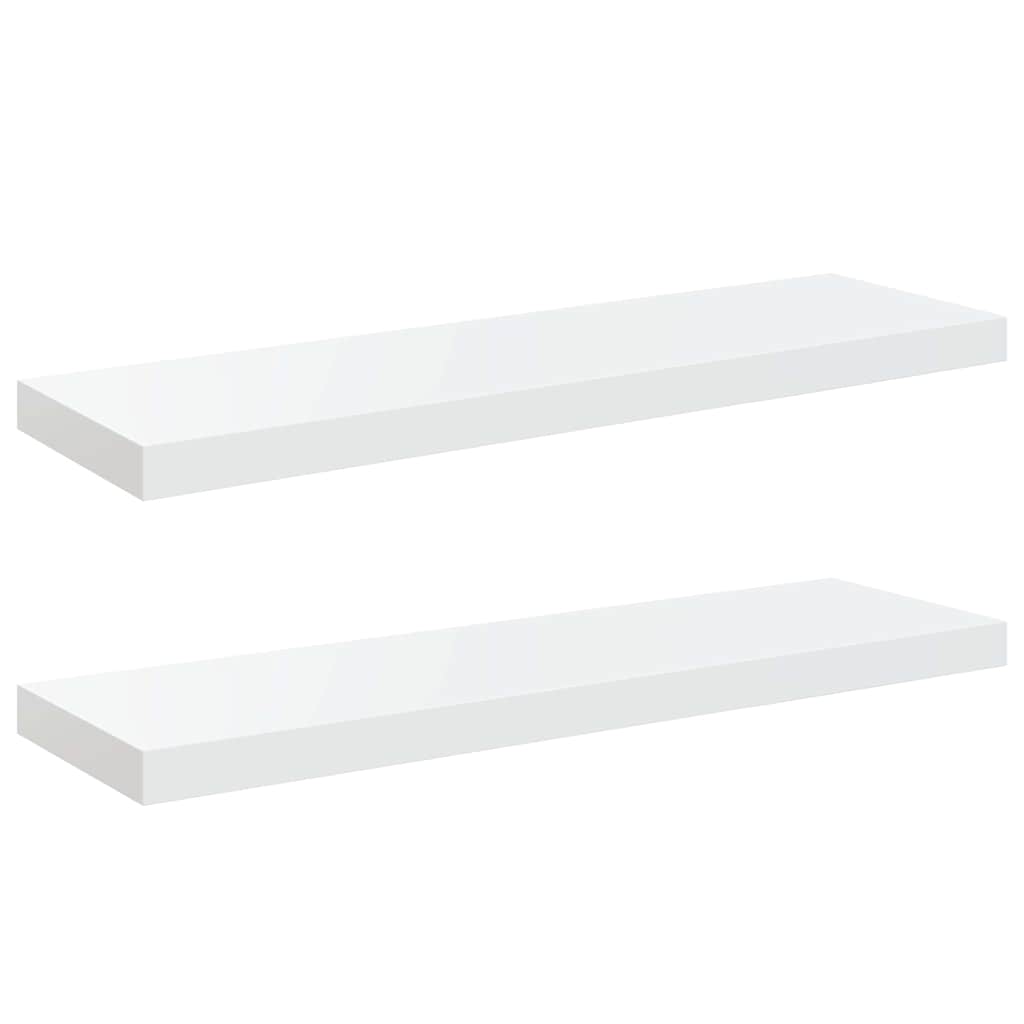 Schweberegale 2 Stk. Hochglanz-Weiß 80x23,5x3,8 cm MDF