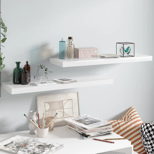Étagères flottantes, lot de 2, blanc brillant, 80 x 23,5 x 3,8 cm, MDF
