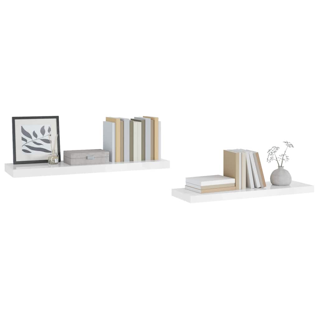 Schweberegale 2 Stk. Hochglanz-Weiß 90x23,5x3,8 cm MDF