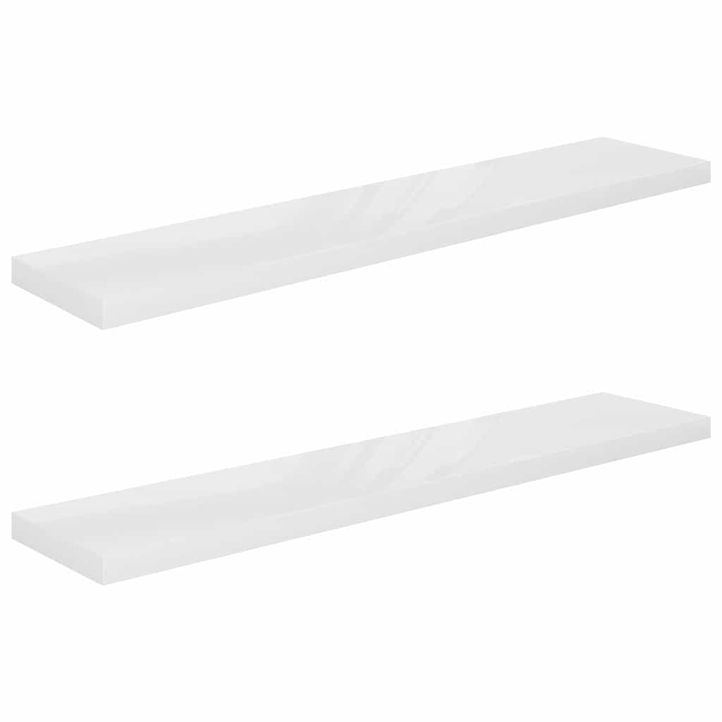Schweberegale 2 Stk. Hochglanz-Weiß 120x23,5x3,8 cm MDF