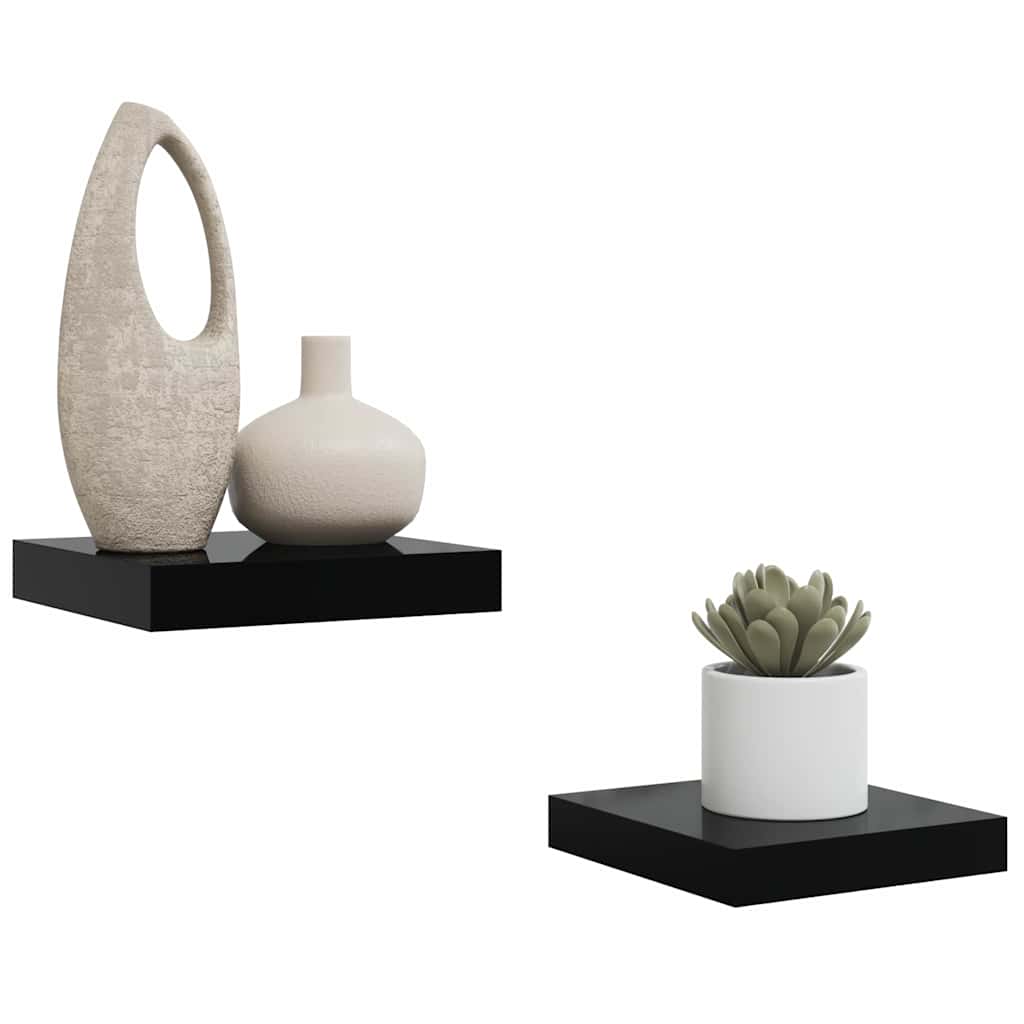 Schweberegale 2 Stk. Hochglanz-Schwarz 23x23,5x3,8 cm MDF