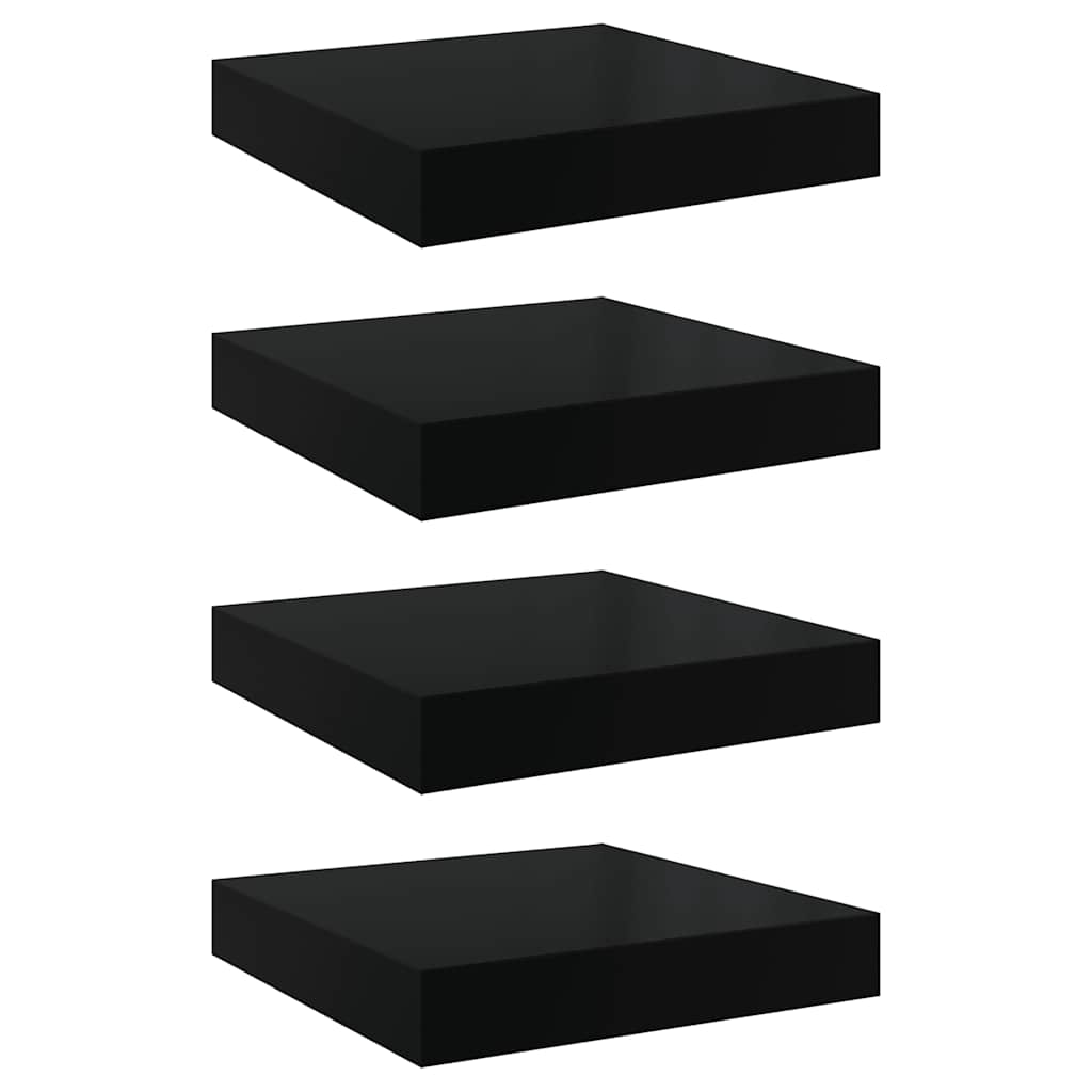 Schweberegale 4 Stk. Hochglanz-Schwarz 23x23,5x3,8 cm MDF