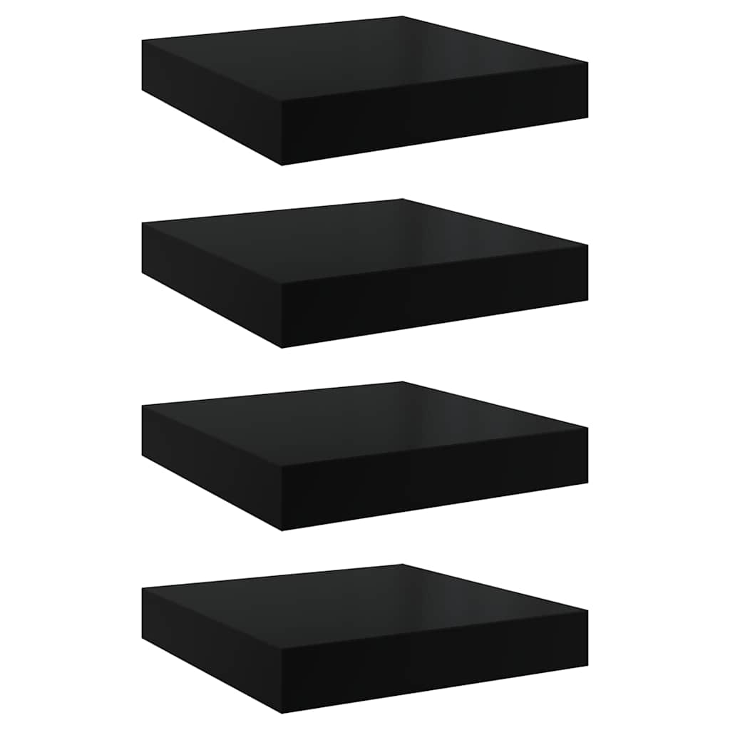 Schweberegale 4 Stk. Hochglanz-Schwarz 23x23,5x3,8 cm MDF