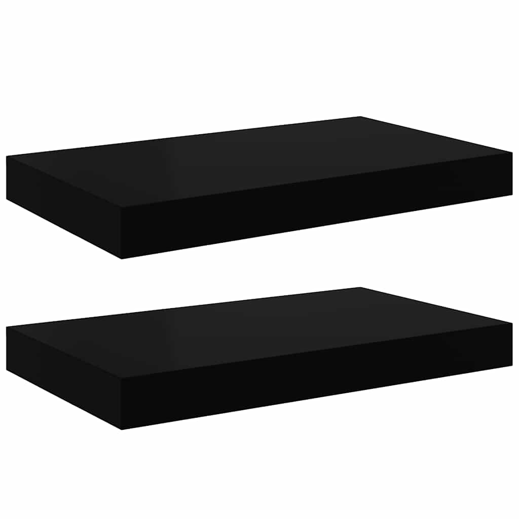 Schweberegale 2 Stk. Hochglanz-Schwarz 40x23x3,8 cm MDF