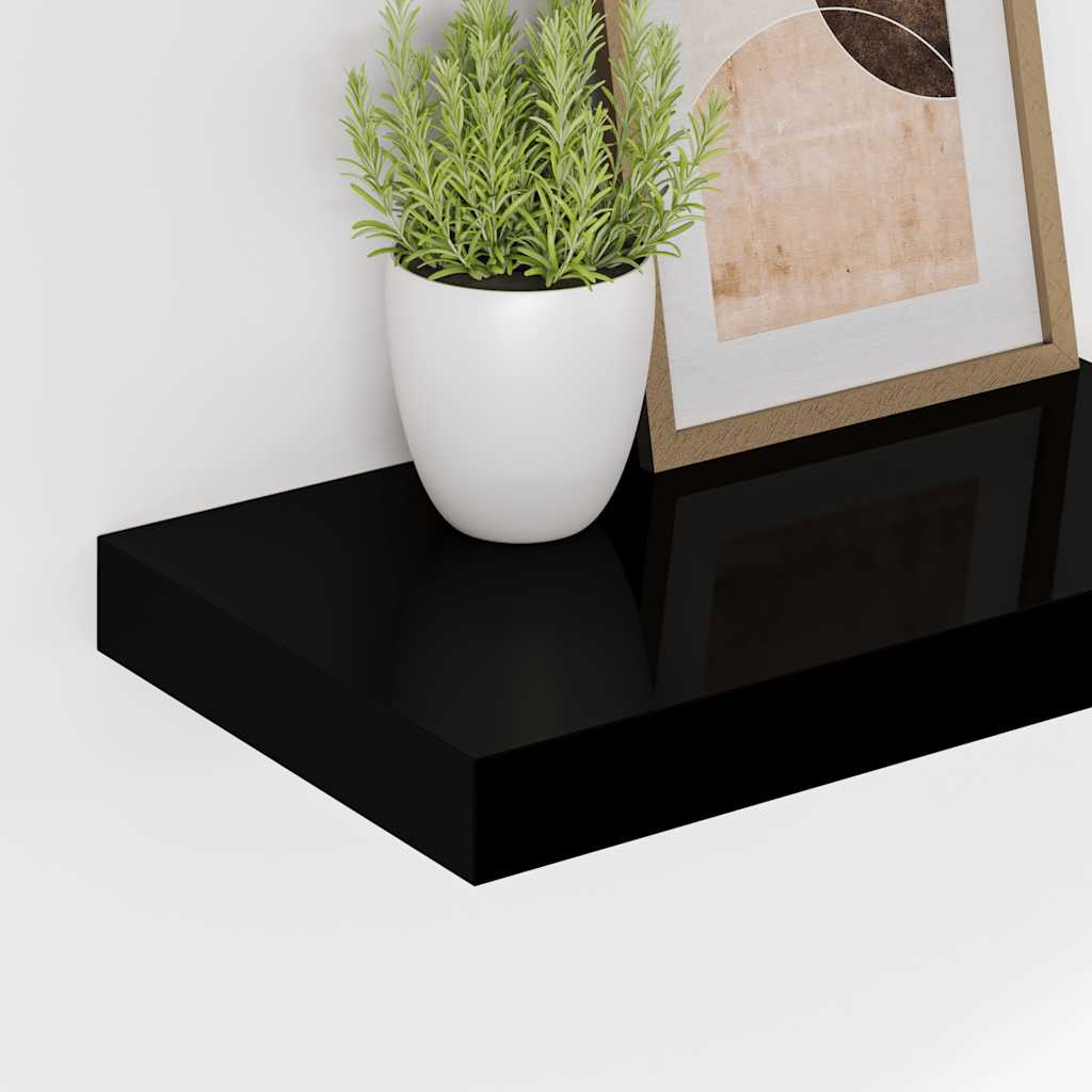 Schweberegale 2 Stk. Hochglanz-Schwarz 40x23x3,8 cm MDF