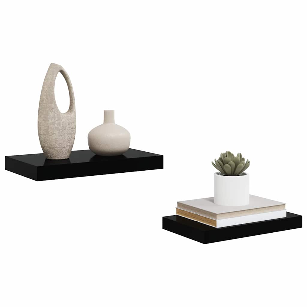 Schweberegale 2 Stk. Hochglanz-Schwarz 40x23,5x3,8 cm MDF