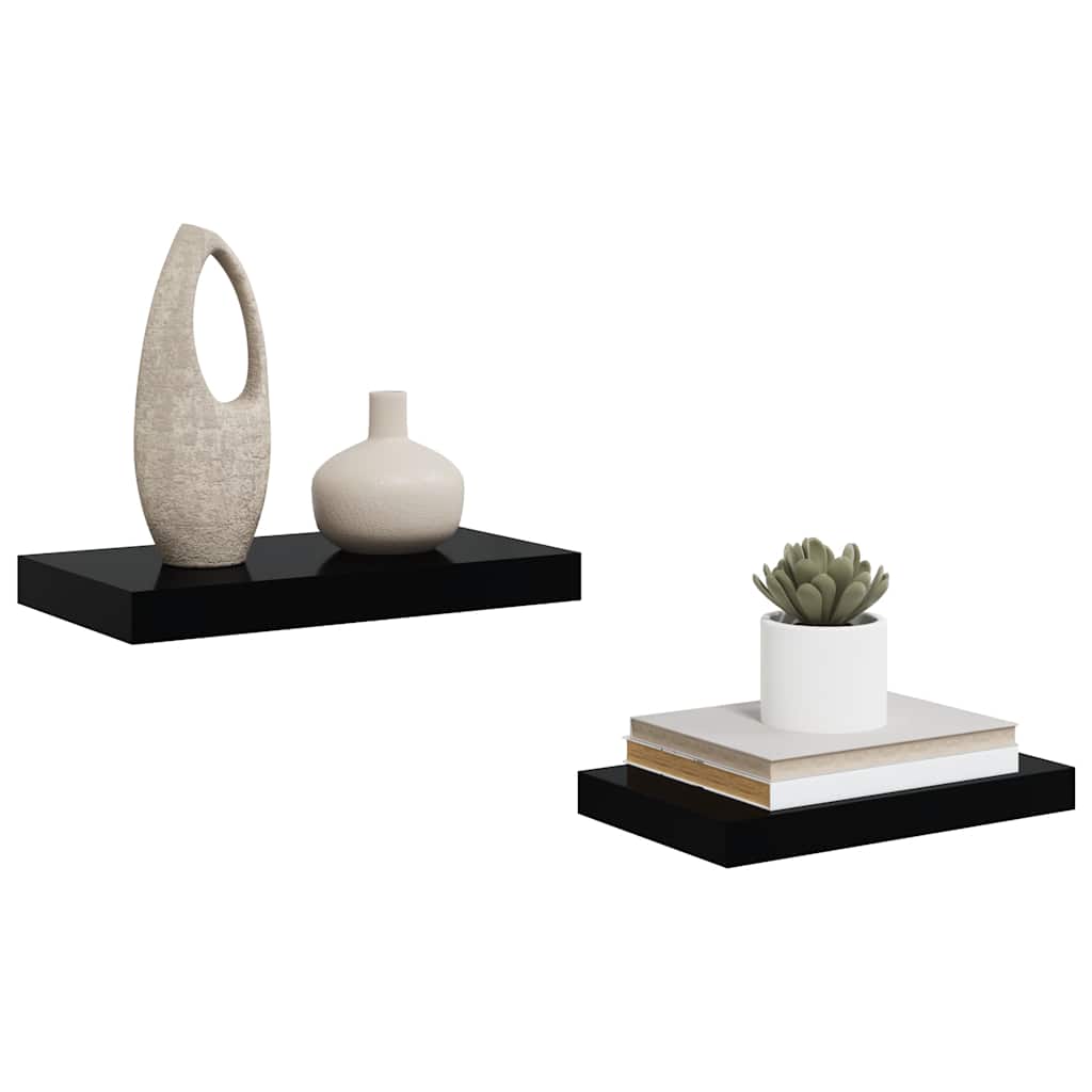 Schweberegale 2 Stk. Hochglanz-Schwarz 40x23x3,8 cm MDF