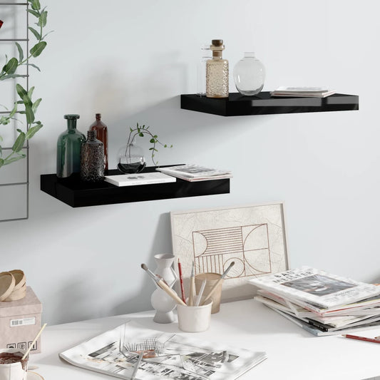 Étagères flottantes, lot de 2, noir brillant, 40 x 23 x 3,8 cm, MDF