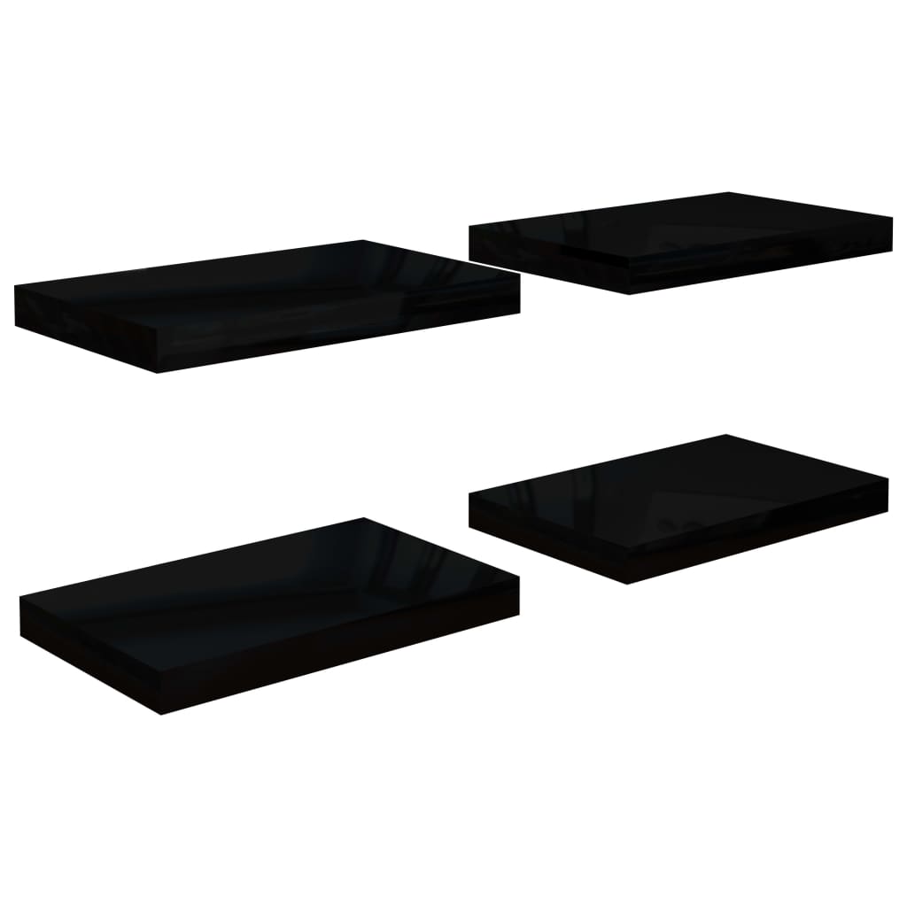 Floating shelves 4 pcs. High-gloss black 40x23x3.8 cm MDF