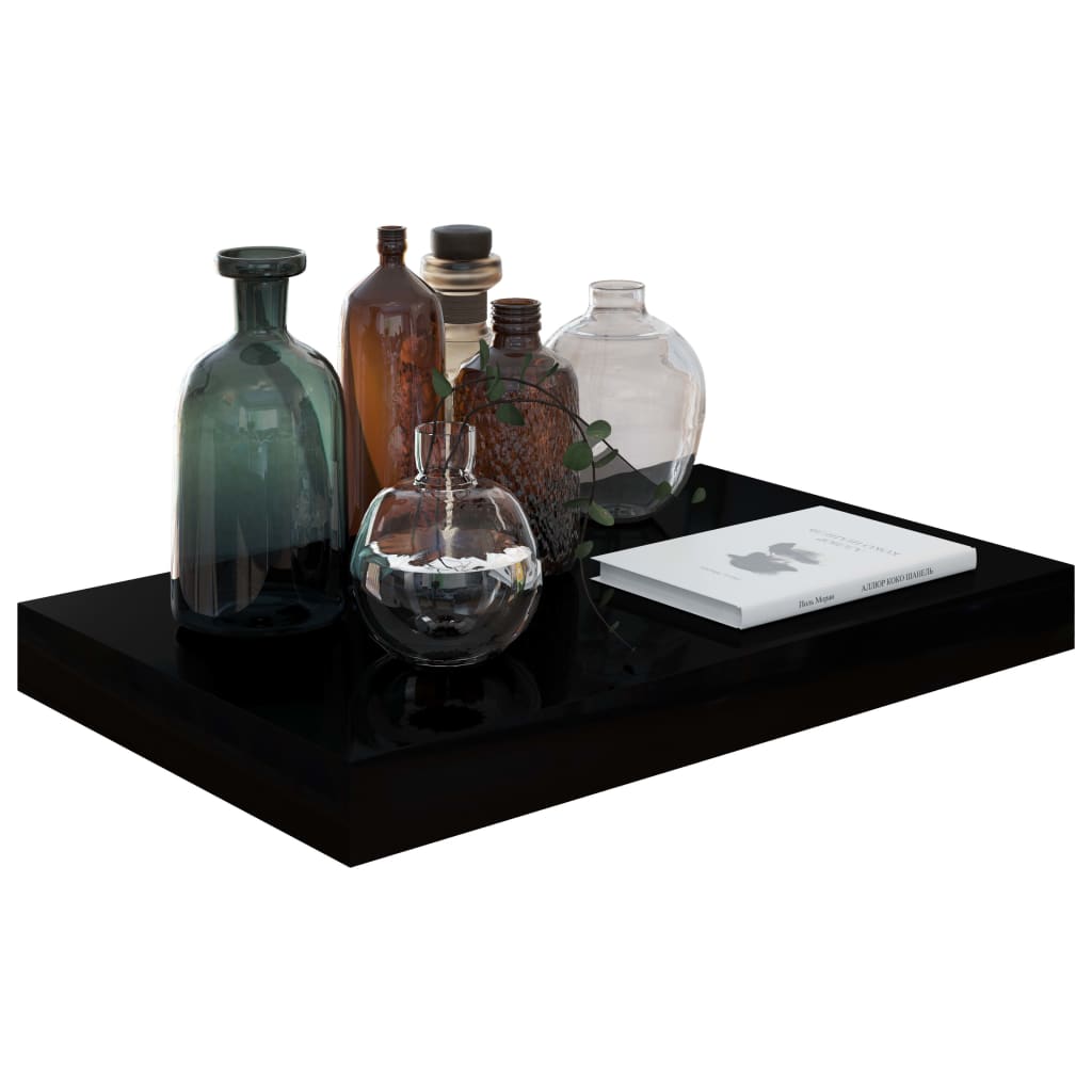 Floating shelves 4 pcs. High-gloss black 40x23x3.8 cm MDF