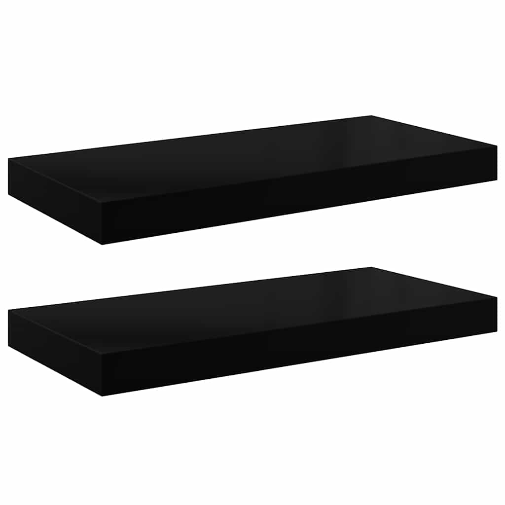 Schweberegale 2 Stk. Hochglanz-Schwarz 50x23x3,8 cm MDF