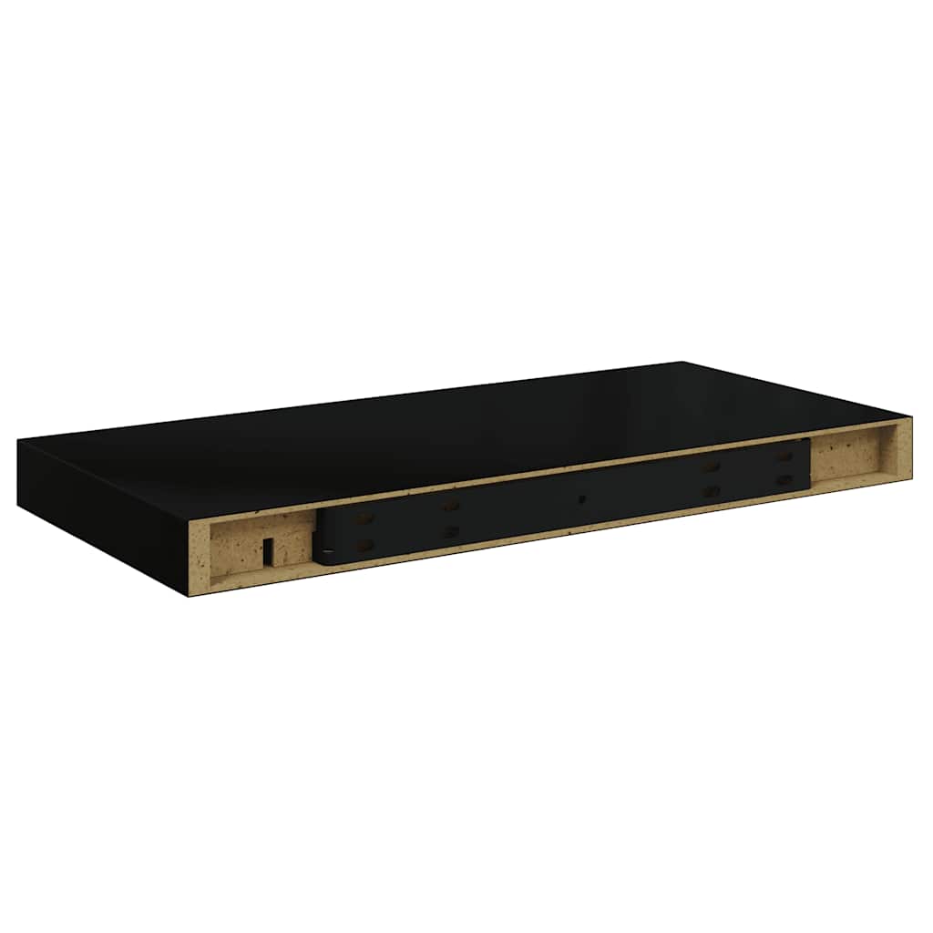 Schweberegale 2 Stk. Hochglanz-Schwarz 50x23x3,8 cm MDF